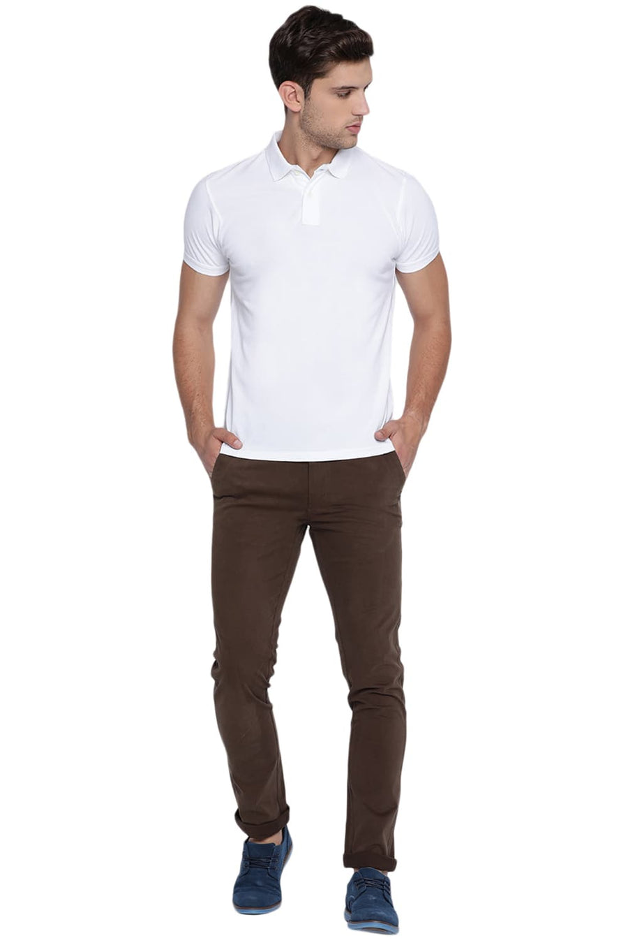 BASICS MUSCLE FIT BRIGHT WHITE POLO T SHIRT