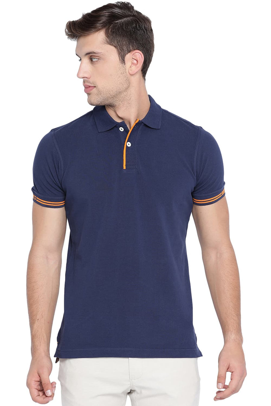 BASICS MUSCLE FIT IRIS NAVY POLO T SHIRT