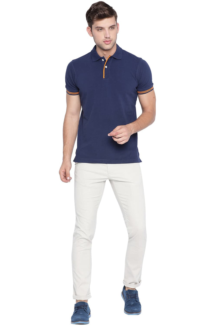 BASICS MUSCLE FIT IRIS NAVY POLO T SHIRT