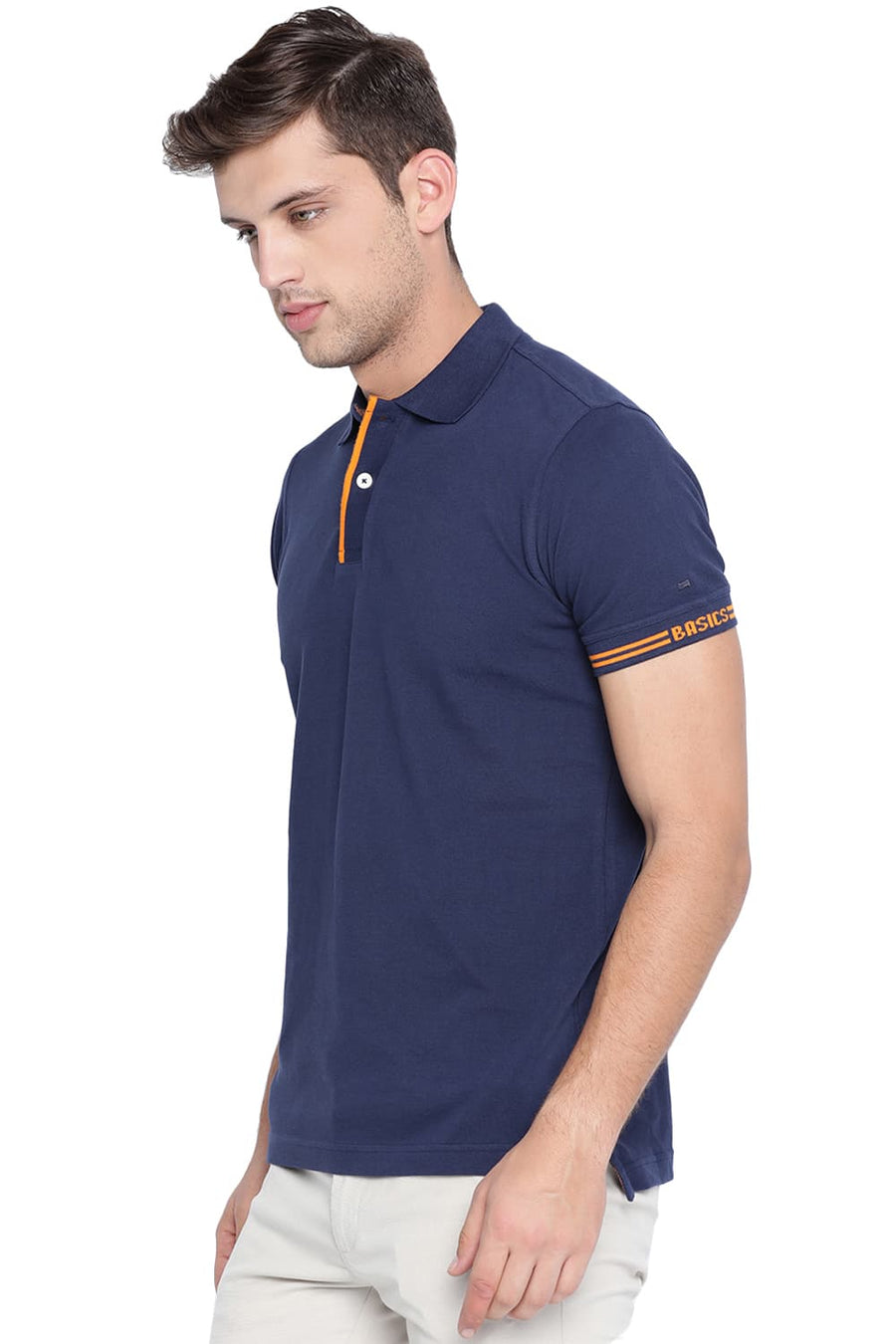 BASICS MUSCLE FIT IRIS NAVY POLO T SHIRT