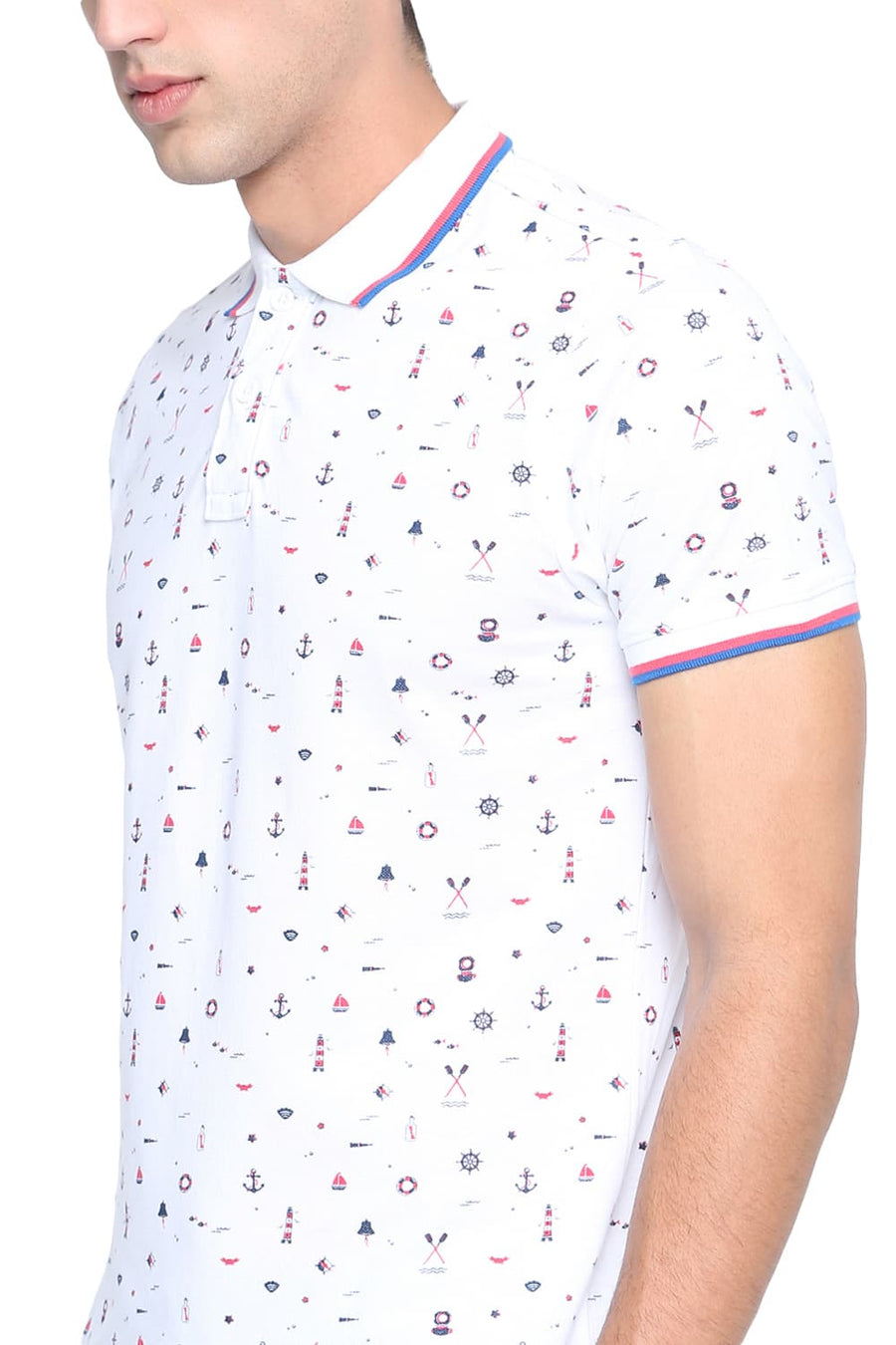 BASICS MUSCLE FIT BRIGHT WHITE POLO T SHIRT