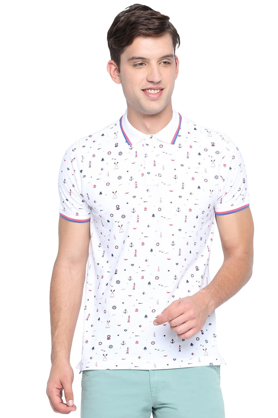 BASICS MUSCLE FIT BRIGHT WHITE POLO T SHIRT
