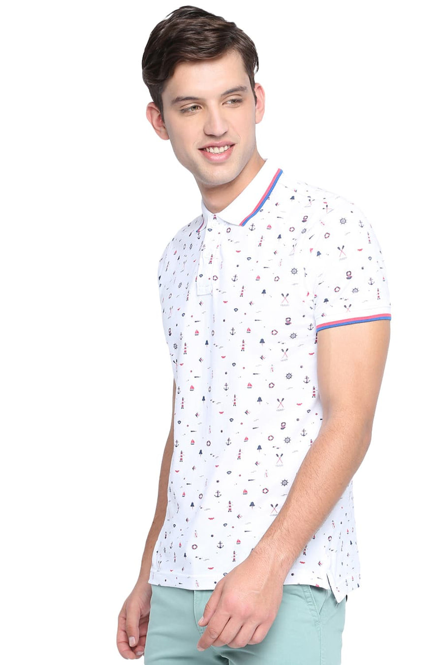 BASICS MUSCLE FIT BRIGHT WHITE POLO T SHIRT