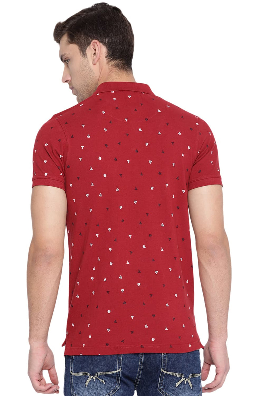 BASICS MUSCLE FIT RED DAHILA PRINTED POLO T SHIRT