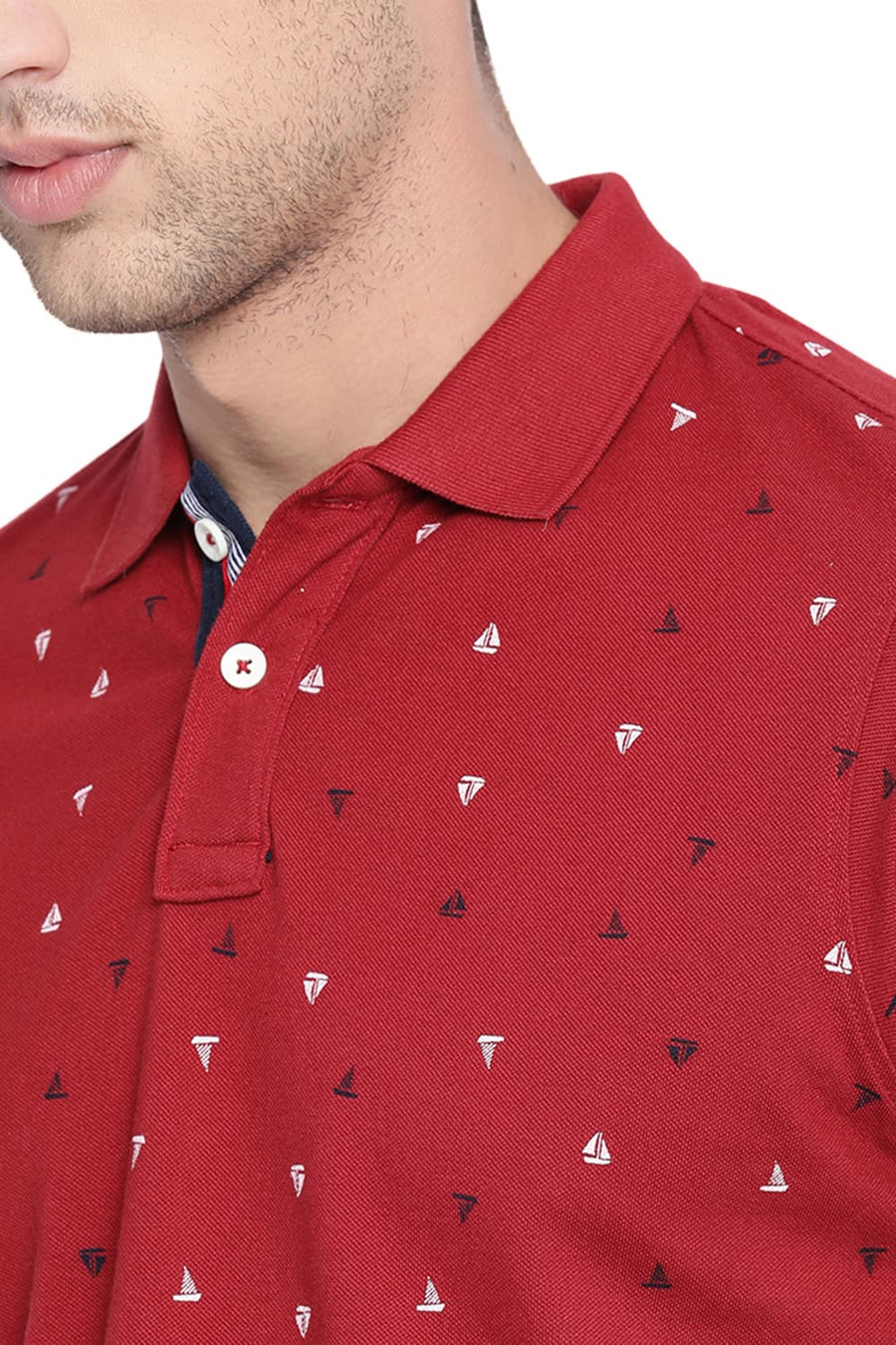 BASICS MUSCLE FIT RED DAHILA PRINTED POLO T SHIRT