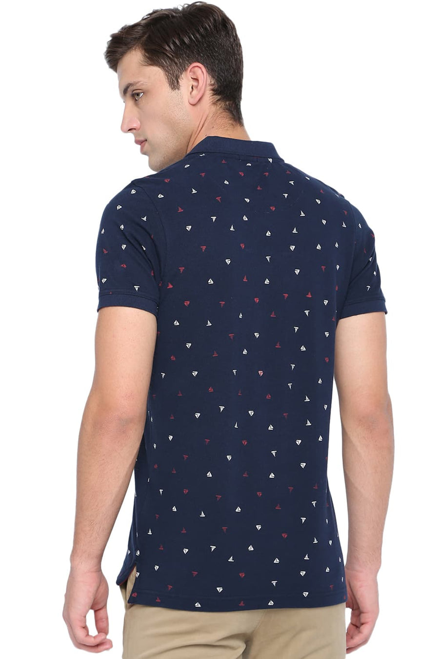 BASICS MUSCLE FIT DRESS BLUE PRINTED POLO T SHIRT