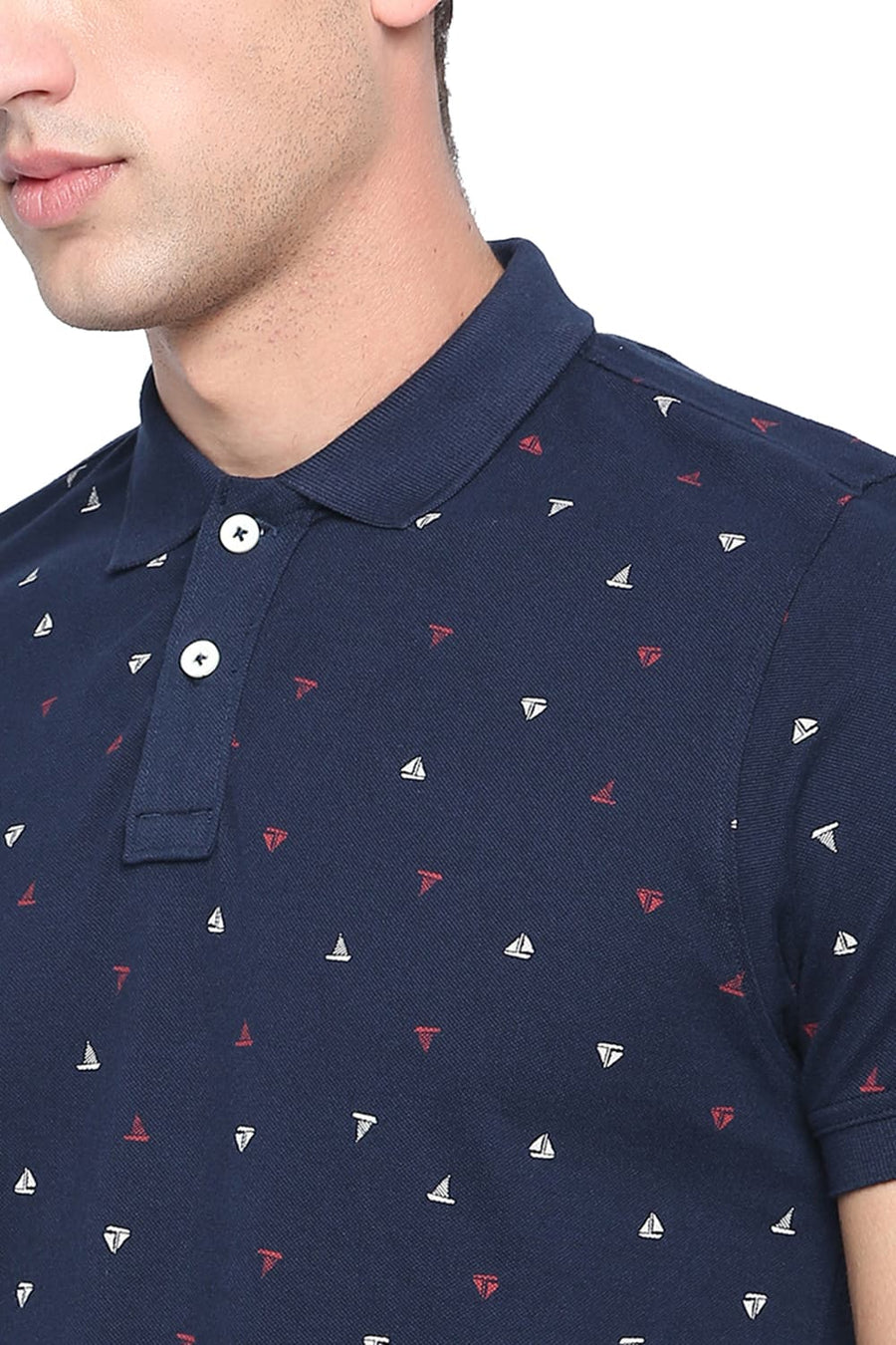 BASICS MUSCLE FIT DRESS BLUE PRINTED POLO T SHIRT