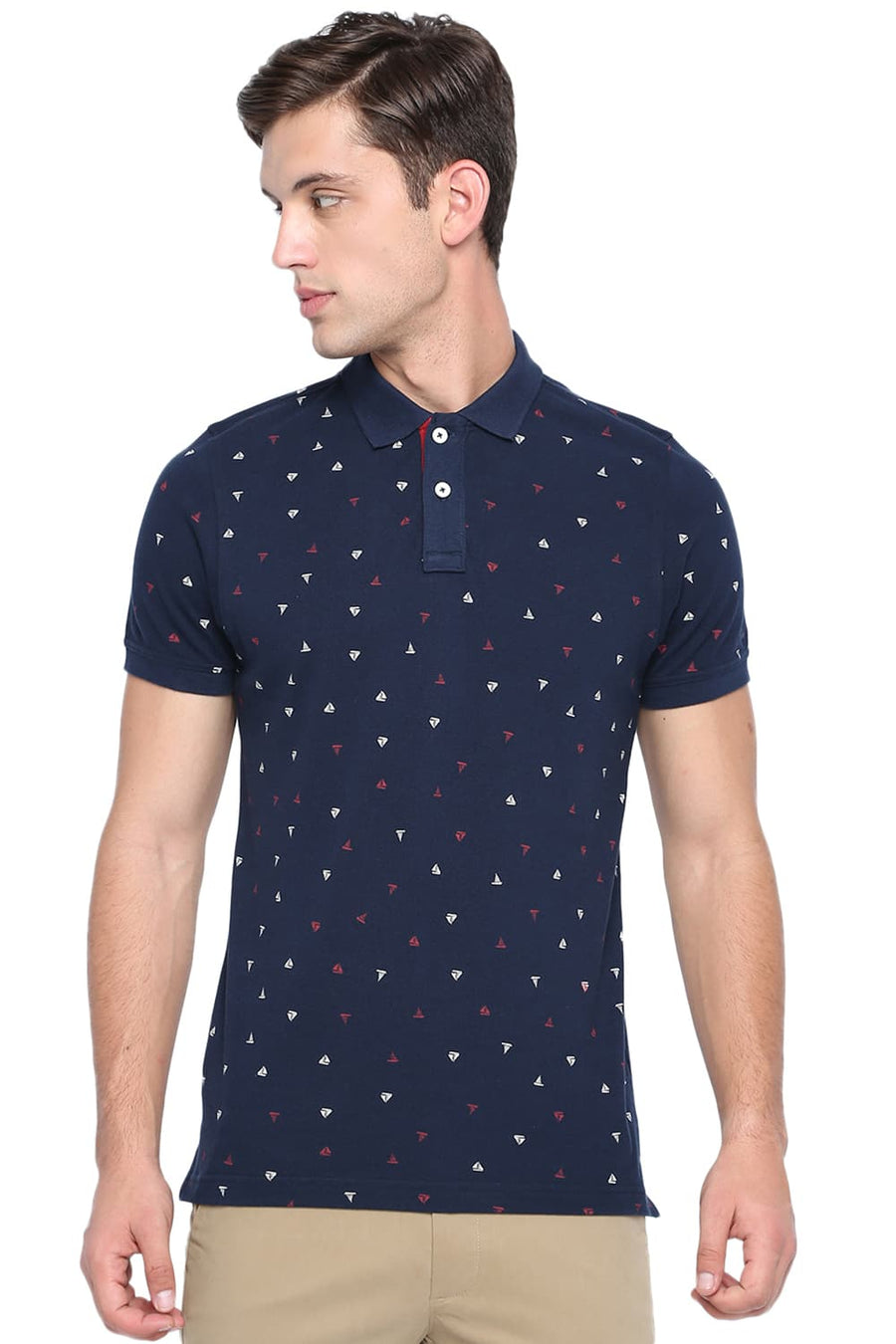 BASICS MUSCLE FIT DRESS BLUE PRINTED POLO T SHIRT