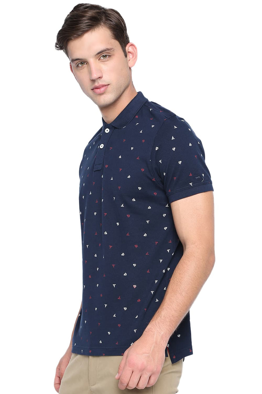 BASICS MUSCLE FIT DRESS BLUE PRINTED POLO T SHIRT