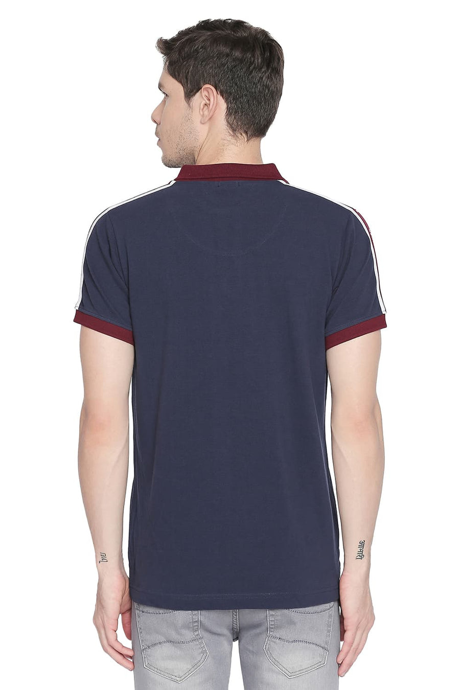 BASICS MUSCLE FIT DRESS BLUE POLO T SHIRT