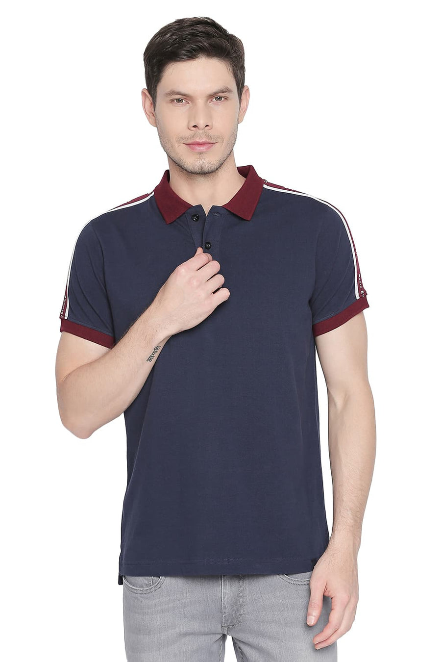 BASICS MUSCLE FIT DRESS BLUE POLO T SHIRT