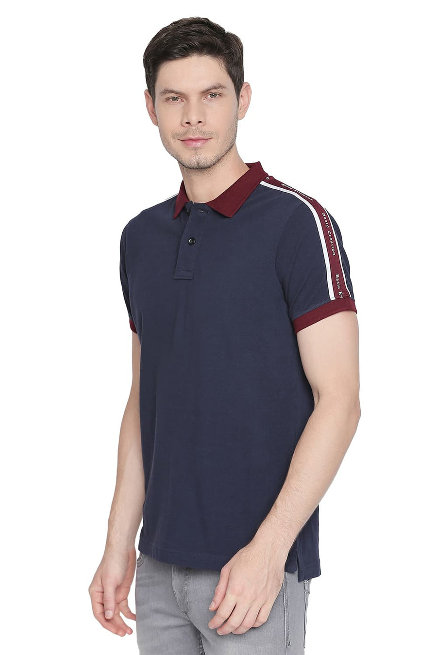 BASICS MUSCLE FIT DRESS BLUE POLO T SHIRT