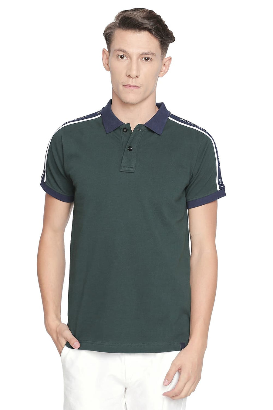 BASICS MUSCLE FIT RAINFOREST POLO T SHIRT