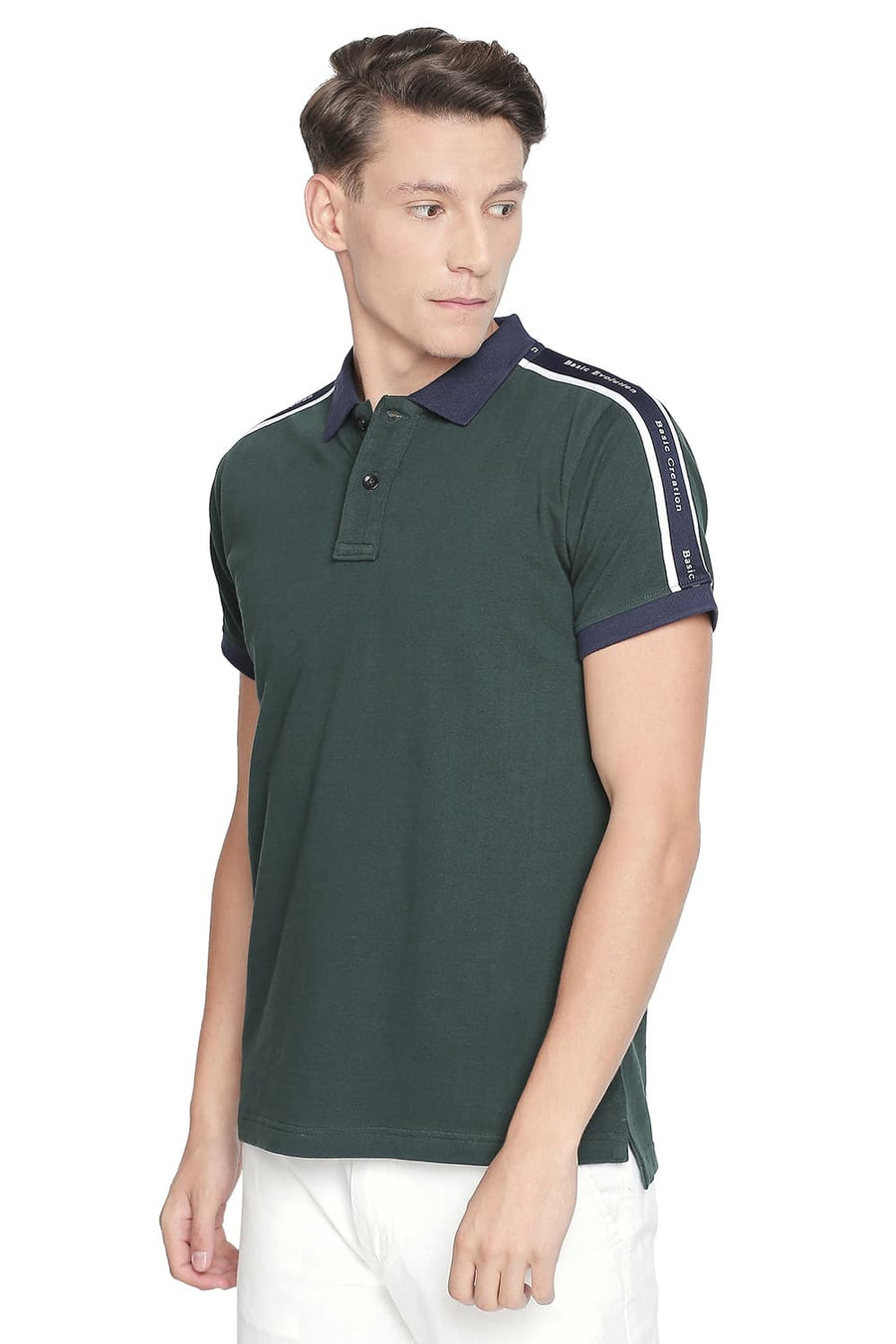 BASICS MUSCLE FIT RAINFOREST POLO T SHIRT