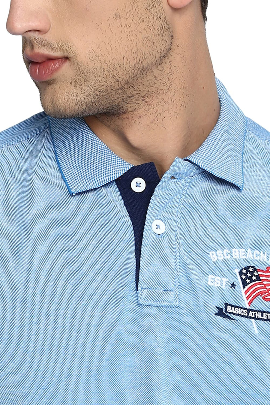 BASICS MUSCLE FIT DIRECTOIRE BLUE POLO T SHIRT