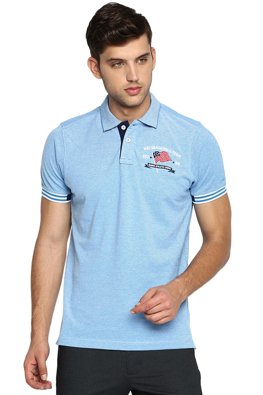 BASICS MUSCLE FIT DIRECTOIRE BLUE POLO T SHIRT