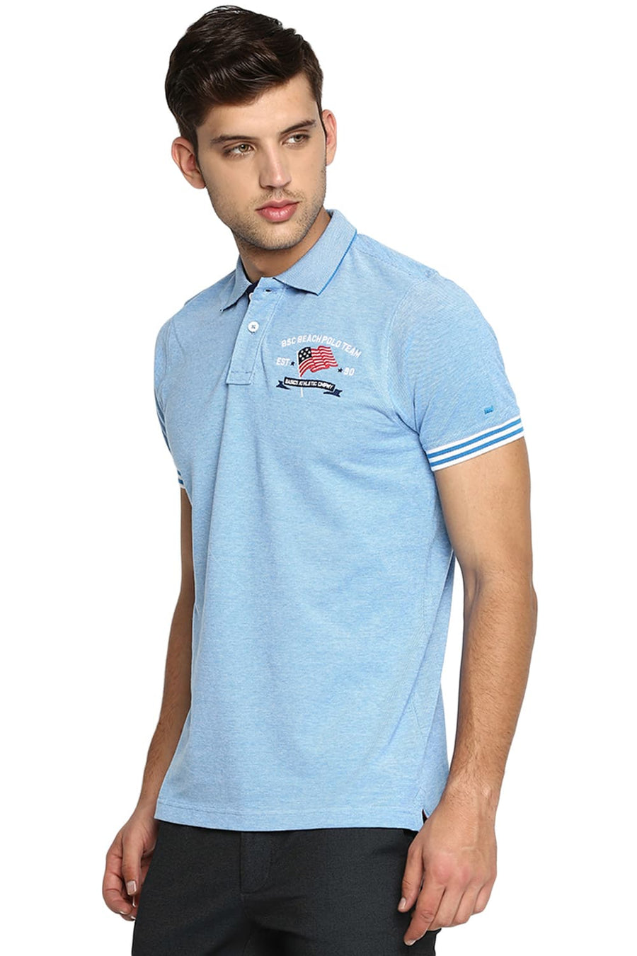 BASICS MUSCLE FIT DIRECTOIRE BLUE POLO T SHIRT