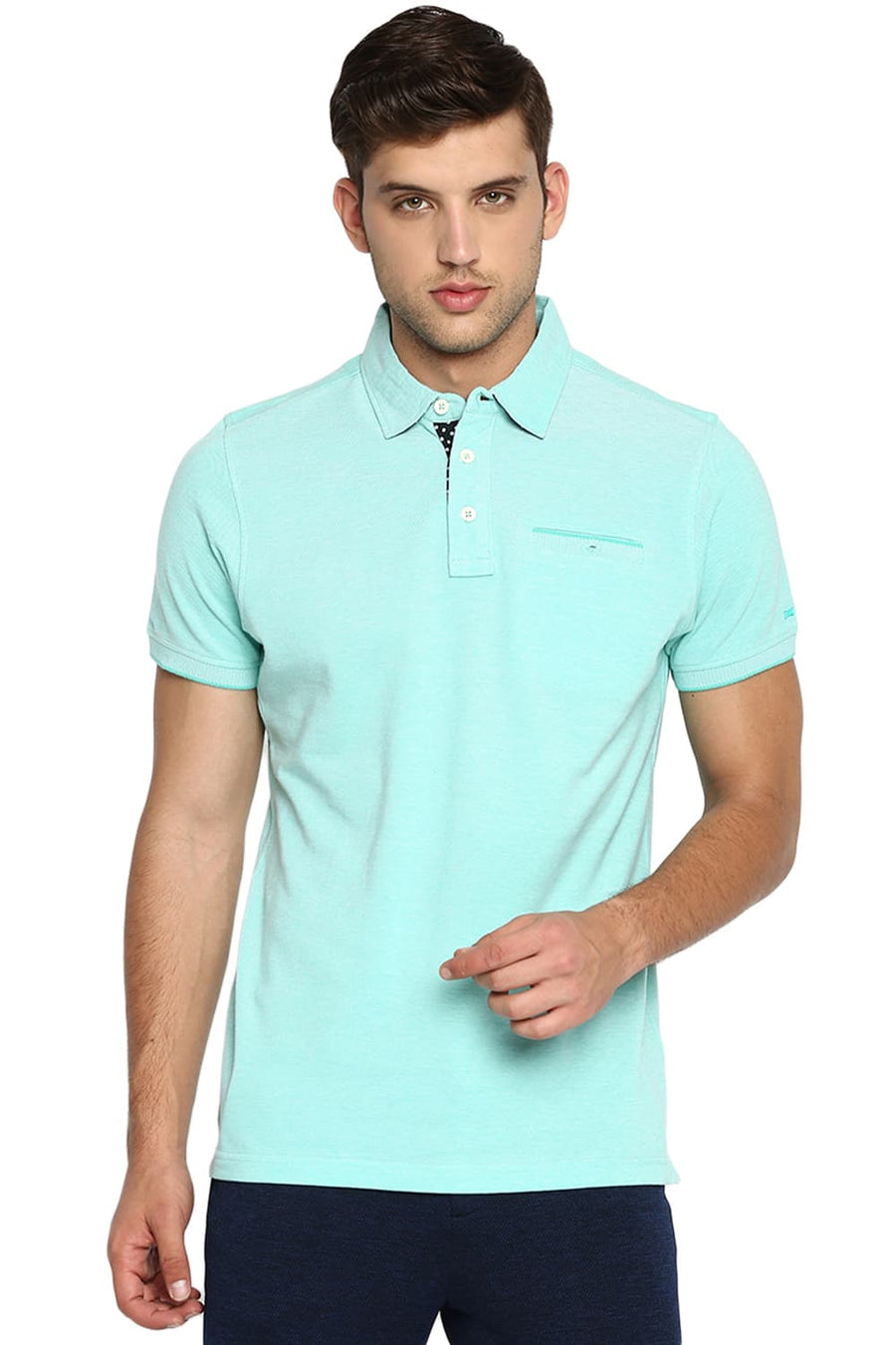 BASICS MUSCLE FIT ATLANTIS GREEN POLO T SHIRT