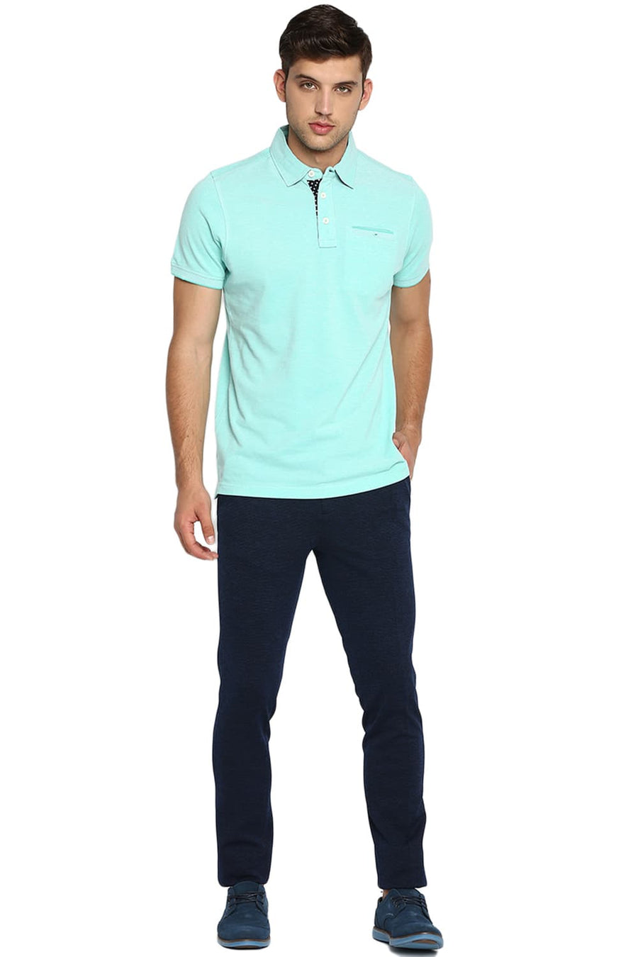BASICS MUSCLE FIT ATLANTIS GREEN POLO T SHIRT