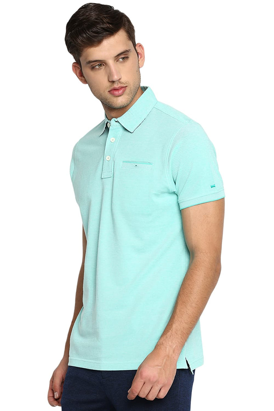 BASICS MUSCLE FIT ATLANTIS GREEN POLO T SHIRT