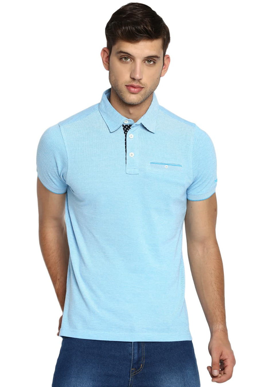 BASICS MUSCLE FIT MALIBU BLUE POLO T SHIRT