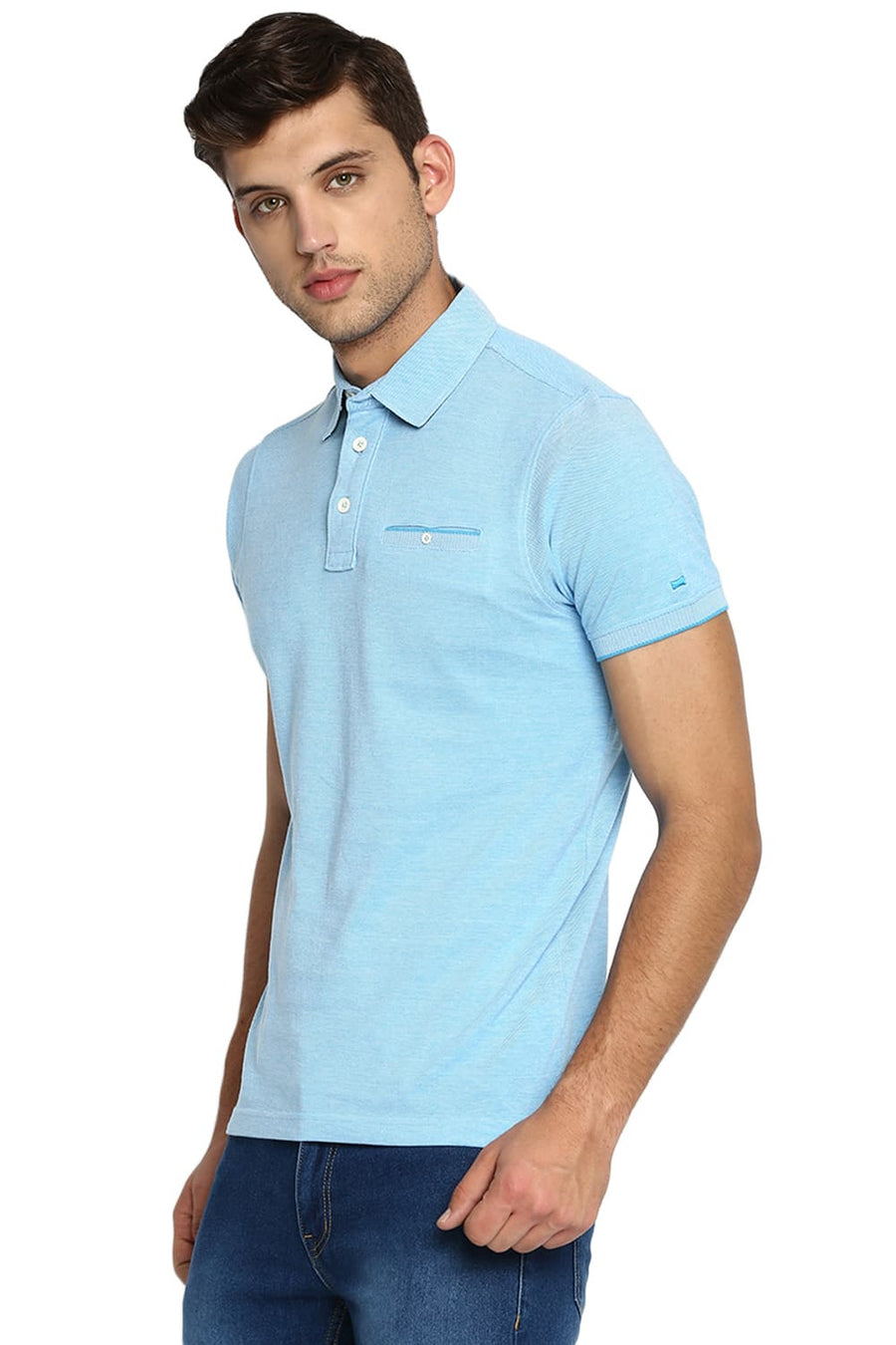 BASICS MUSCLE FIT MALIBU BLUE POLO T SHIRT