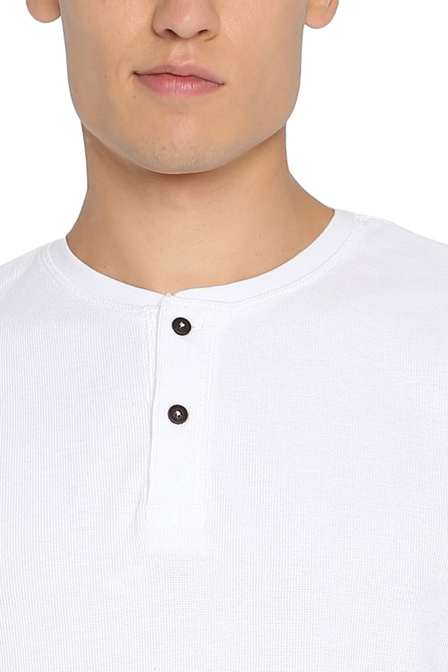BASICS MUSCLE FIT BRIGHT WHITE HENLEY T SHIRT