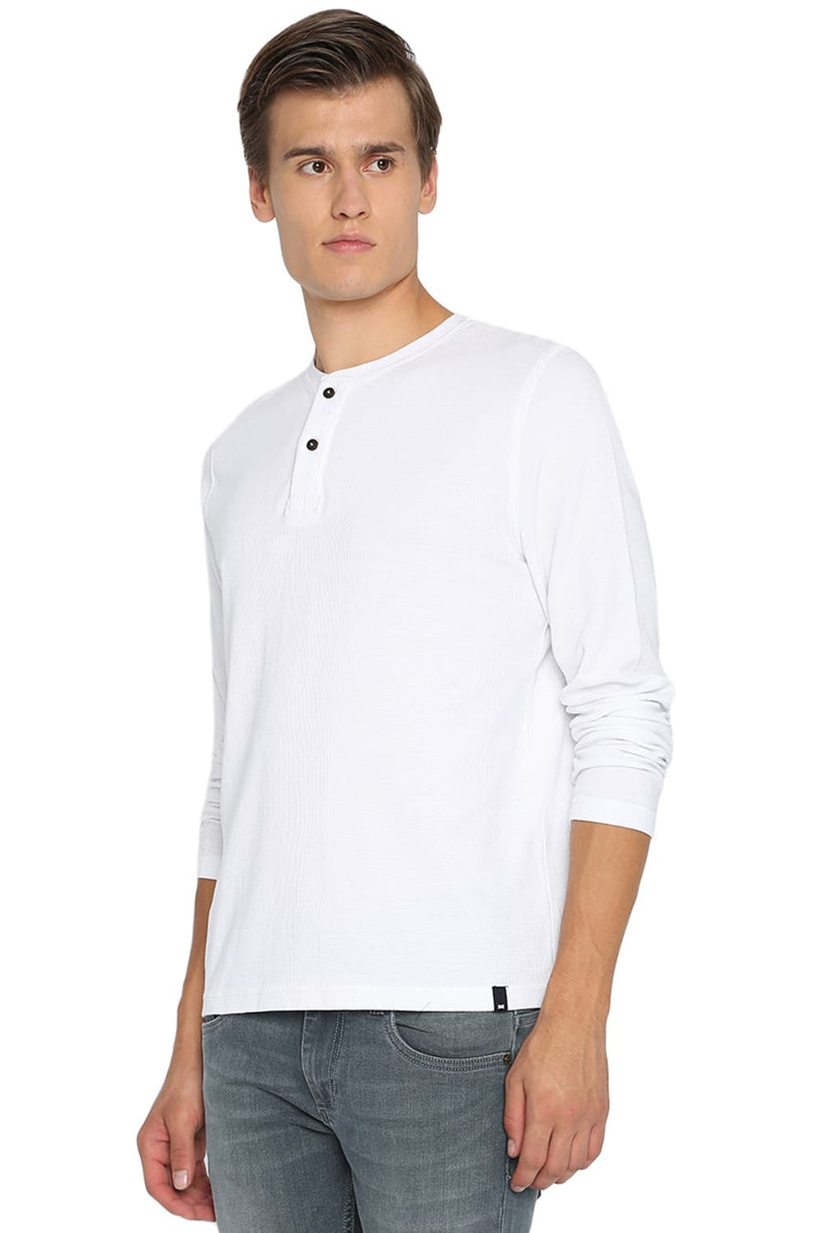 BASICS MUSCLE FIT BRIGHT WHITE HENLEY T SHIRT