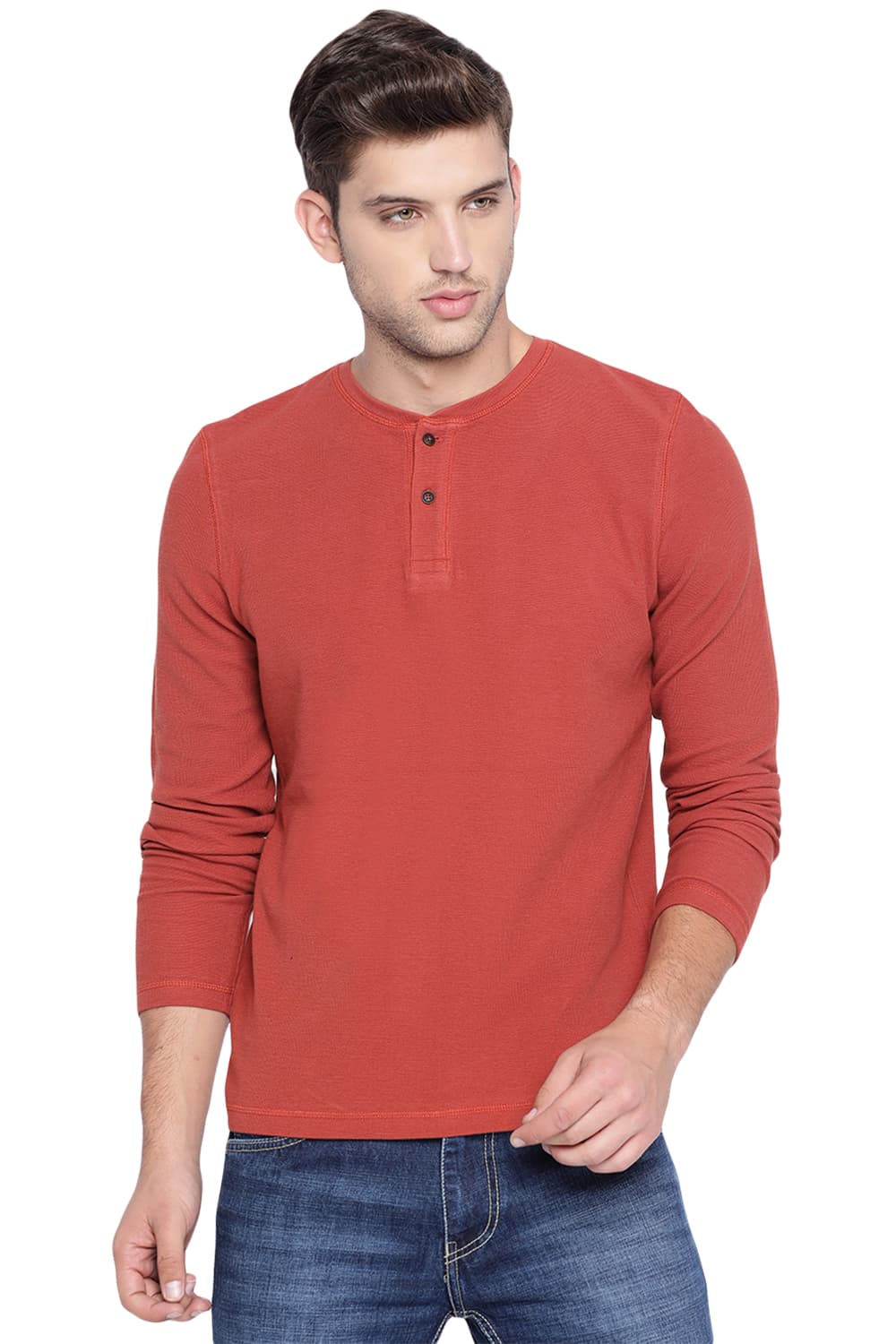 BASICS MUSCLE FIT HENLEY T SHIRT