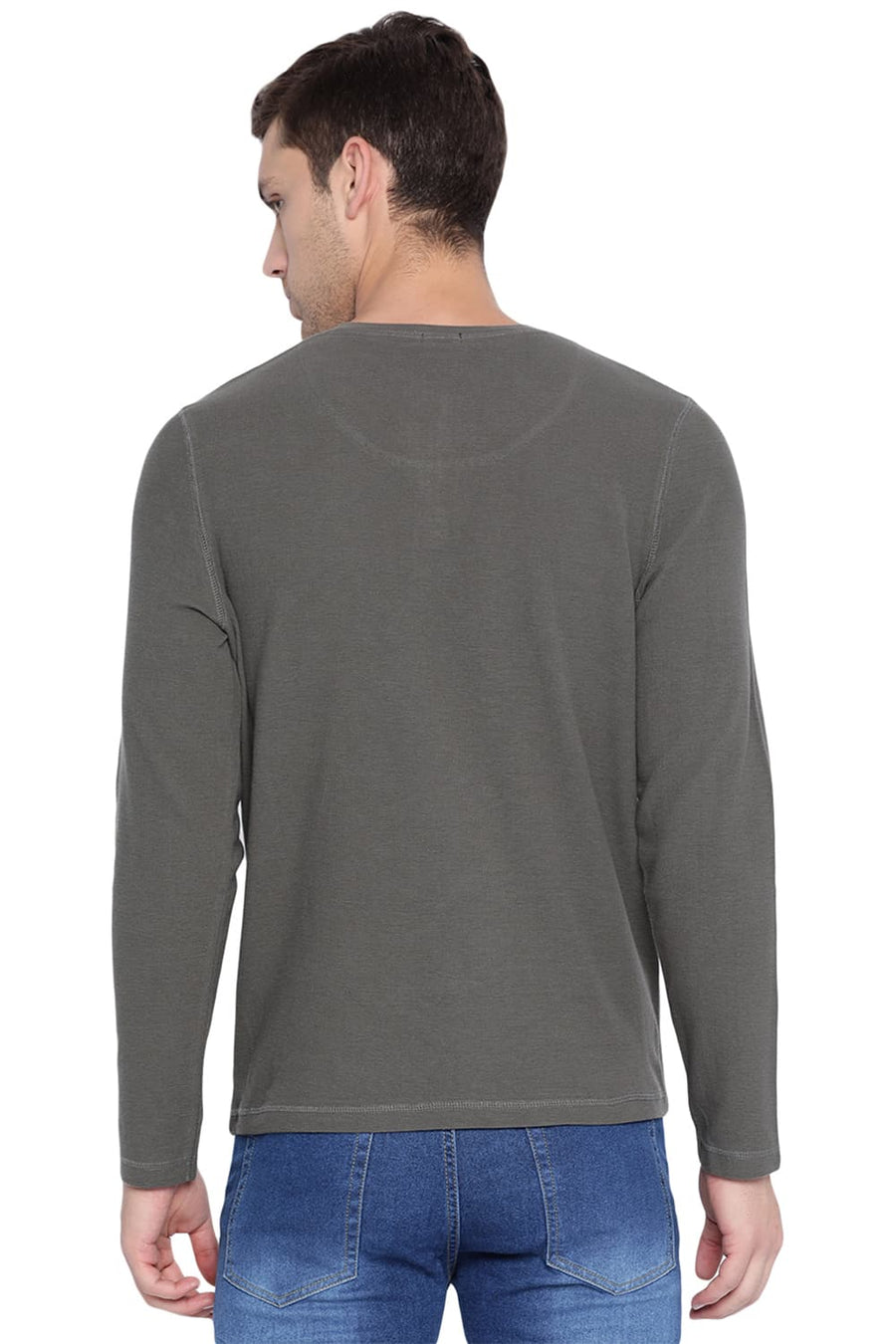 BASICS MUSCLE FIT FOREST NIGHT HENLEY T SHIRT