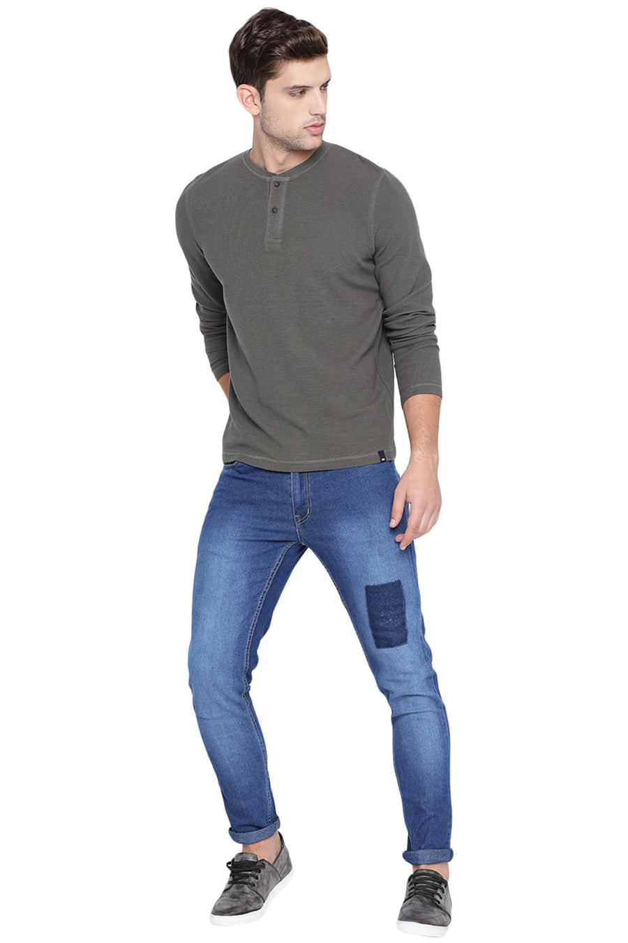 BASICS MUSCLE FIT FOREST NIGHT HENLEY T SHIRT