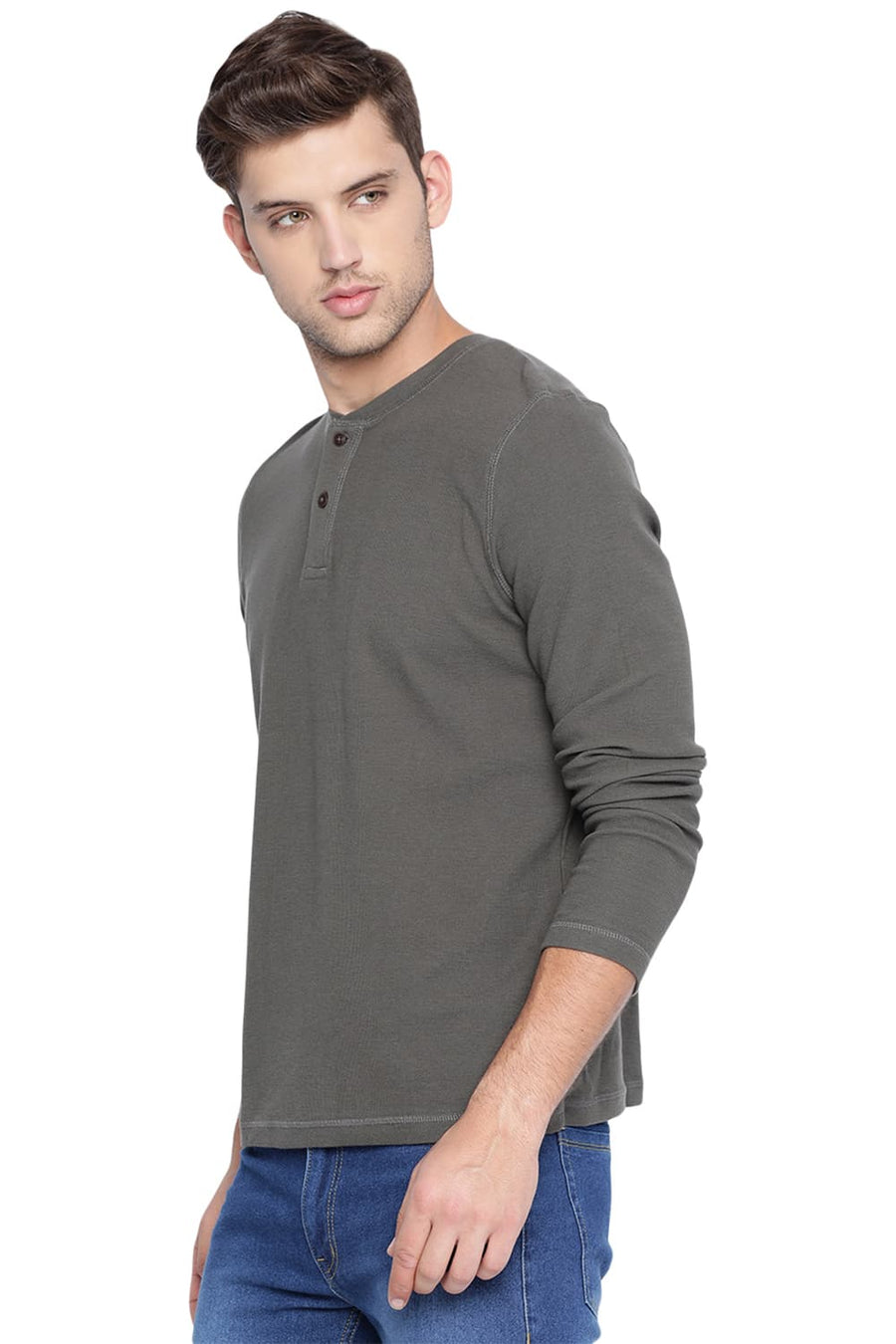 BASICS MUSCLE FIT FOREST NIGHT HENLEY T SHIRT