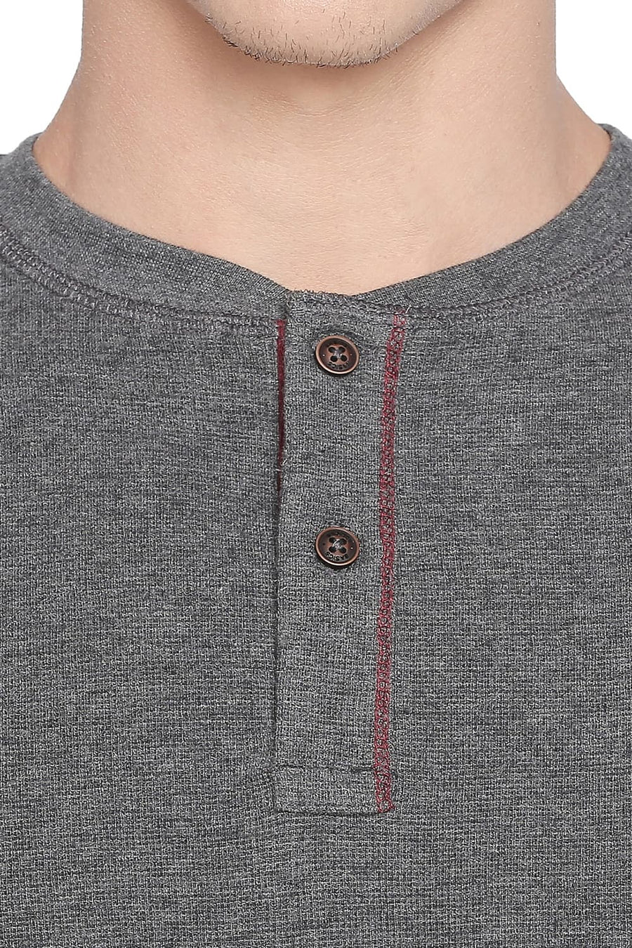 BASICS MUSCLE FIT CHARCOAL HEATHER HENLEY LONG SLEEVE T SHIRT