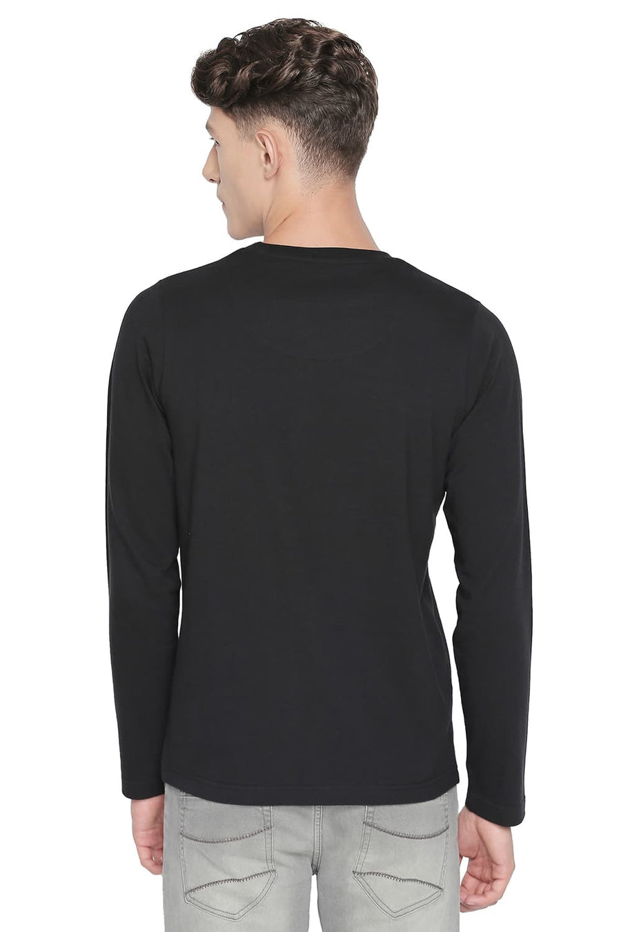 BASICS MUSCLE FIT JET BLACK LONG SLEEVE CREW NECK T SHIRT