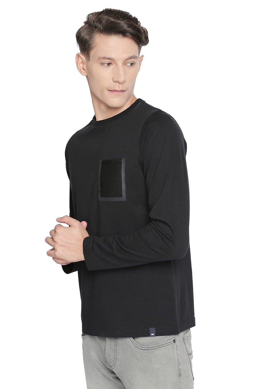 BASICS MUSCLE FIT JET BLACK LONG SLEEVE CREW NECK T SHIRT