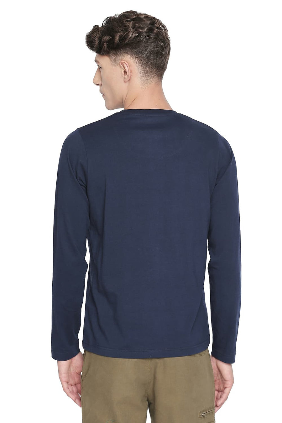 BASICS MUSCLE FIT DRESS BLUE LONG SLEEVE CREW NECK T SHIRT
