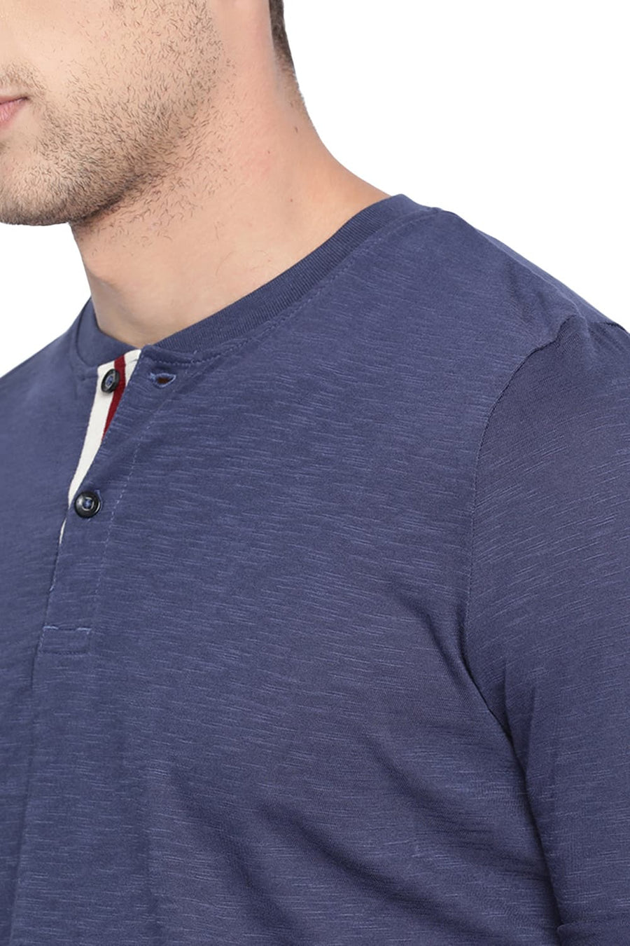 BASICS MUSCLE FIT IRIS NAVY HENLEY T SHIRT