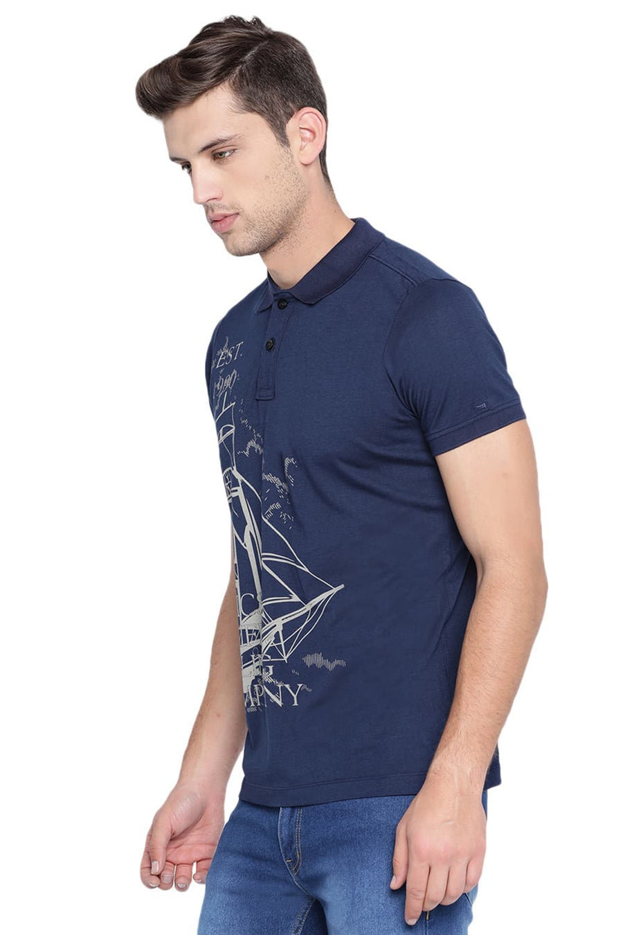 BASICS MUSCLE FIT DRESS BLUE POLO T SHIRT