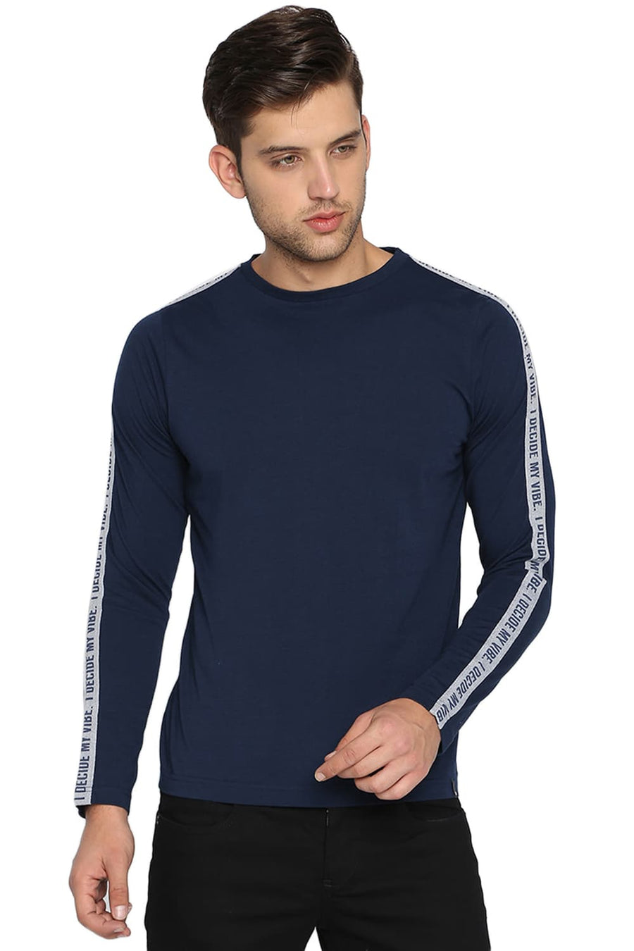 BASICS MUSCLE FIT DRESS BLUE CREW NECK T SHIRT