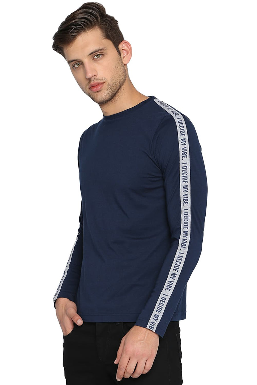 BASICS MUSCLE FIT DRESS BLUE CREW NECK T SHIRT