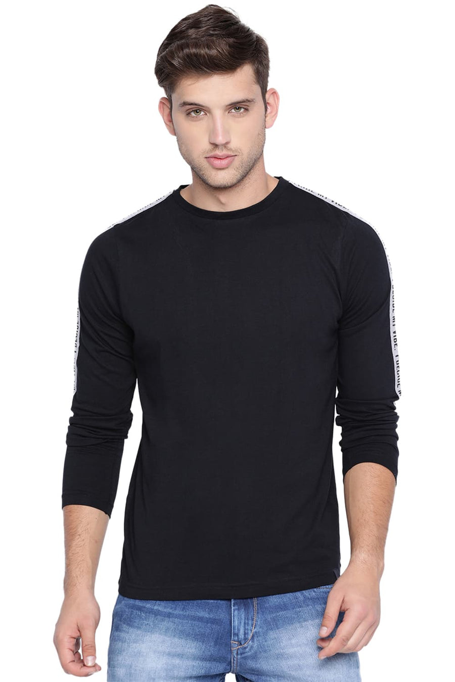 BASICS MUSCLE FIT JET BLACK CREW NECK T SHIRT