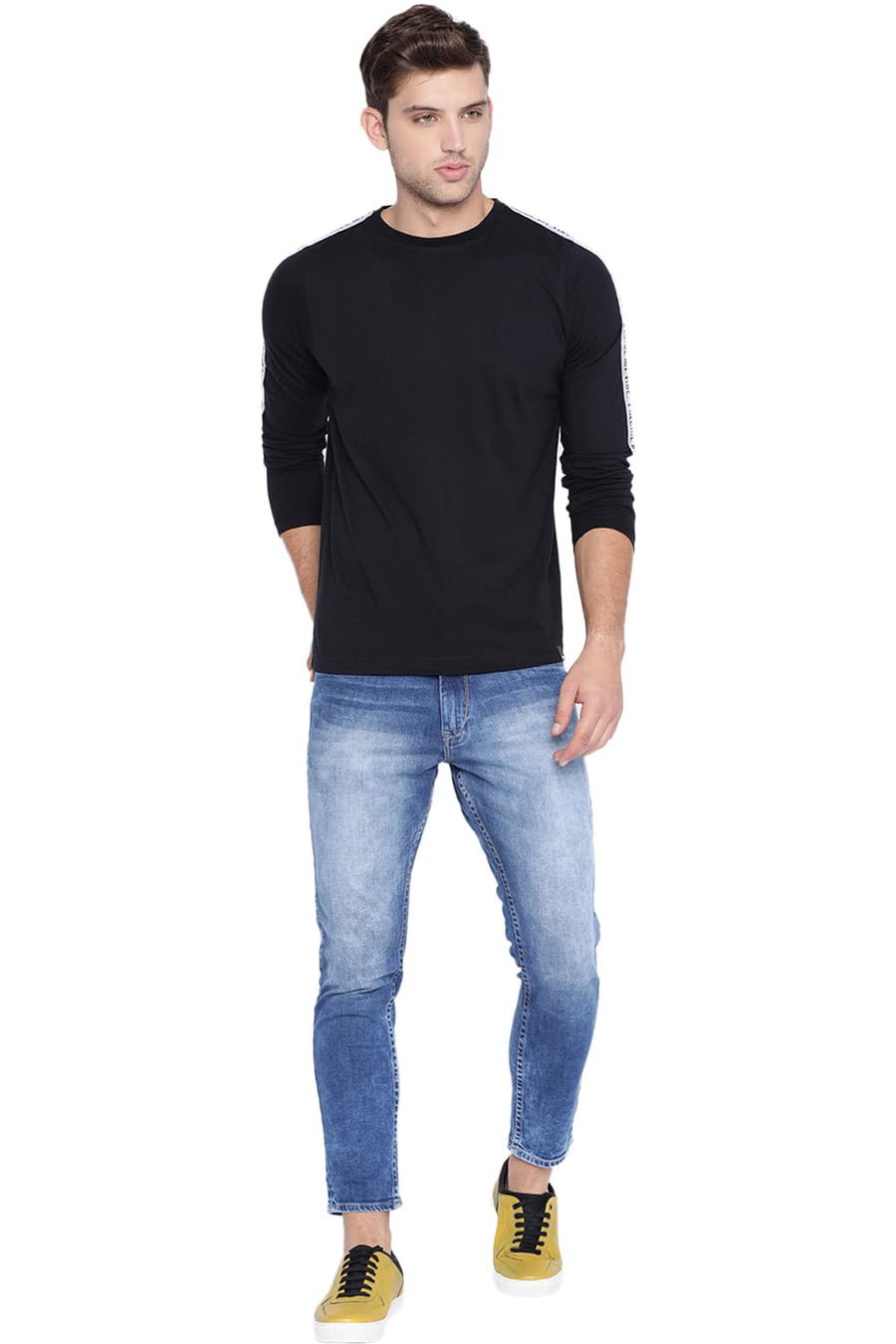 BASICS MUSCLE FIT JET BLACK CREW NECK T SHIRT