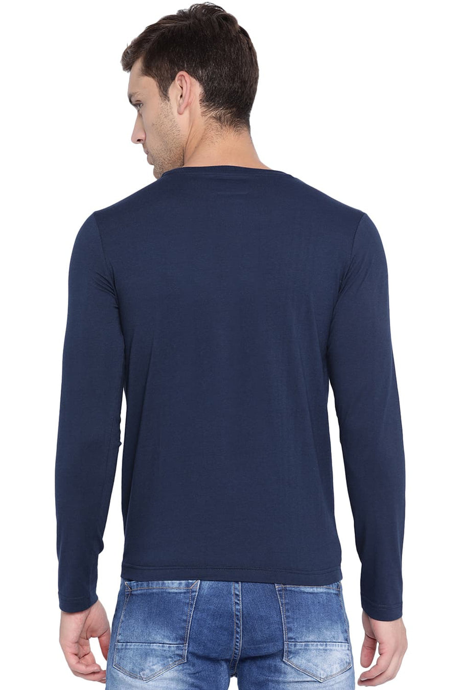 BASICS MUSCLE FIT DRESS BLUE CREW NECK T SHIRT