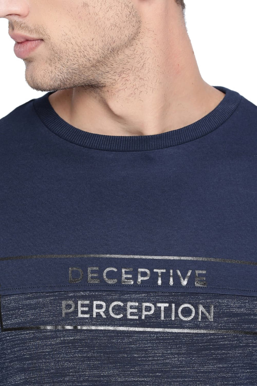 BASICS MUSCLE FIT DRESS BLUE CREW NECK T SHIRT