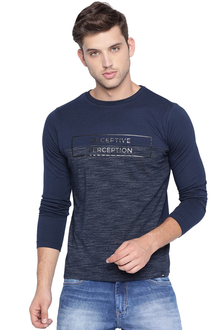 BASICS MUSCLE FIT DRESS BLUE CREW NECK T SHIRT