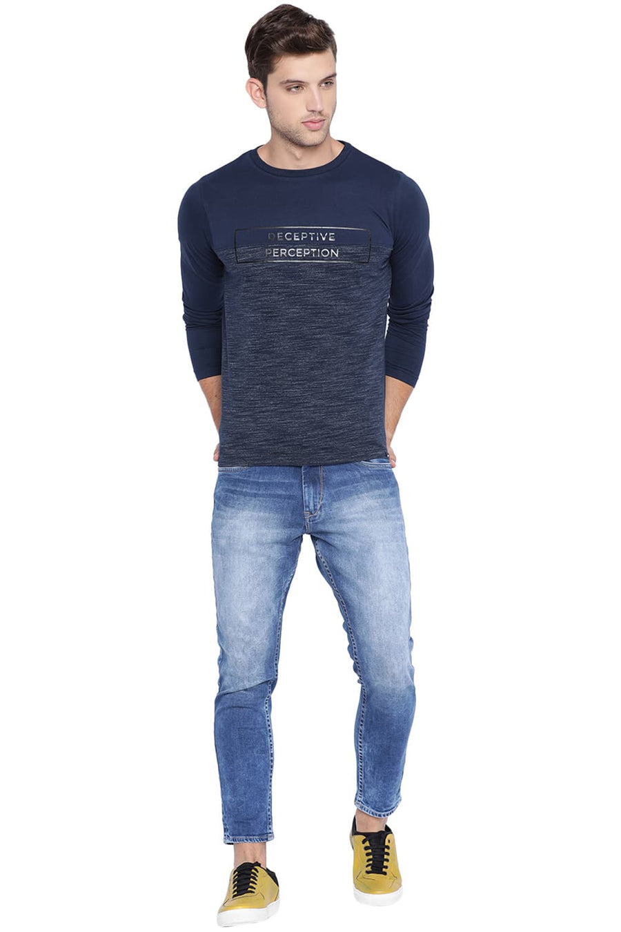 BASICS MUSCLE FIT DRESS BLUE CREW NECK T SHIRT