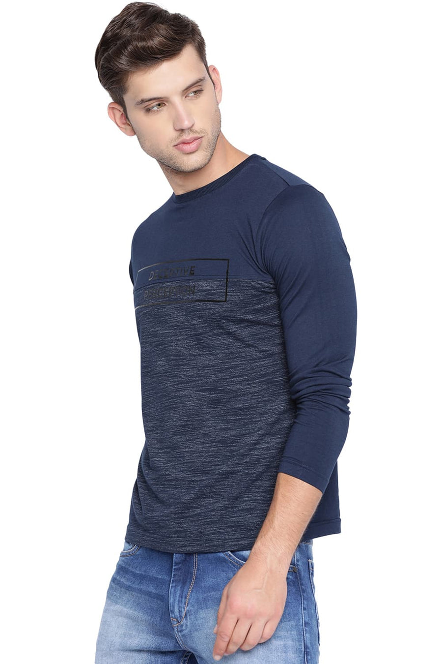 BASICS MUSCLE FIT DRESS BLUE CREW NECK T SHIRT
