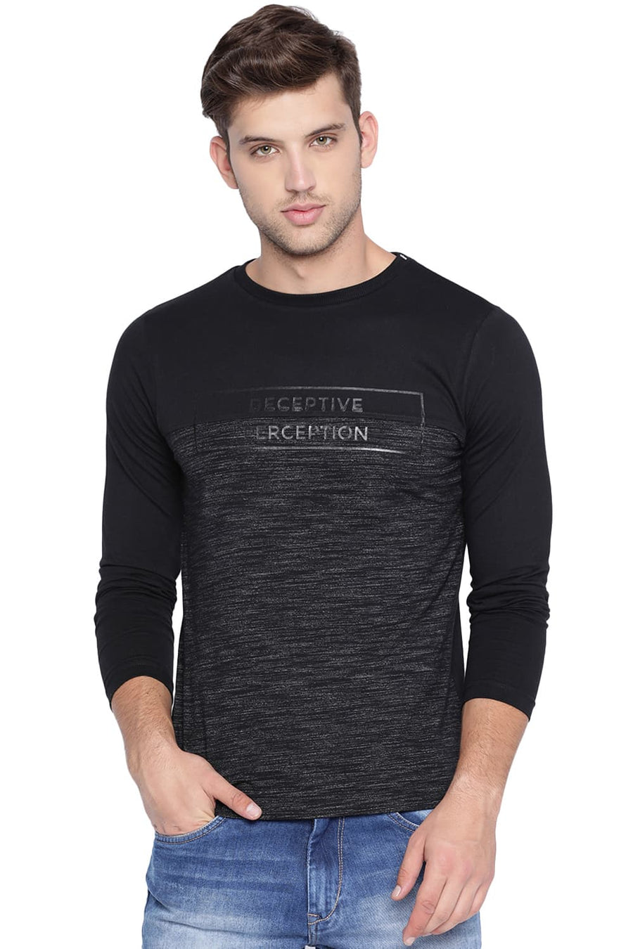 BASICS MUSCLE FIT JET BLACK CREW NECK T SHIRT