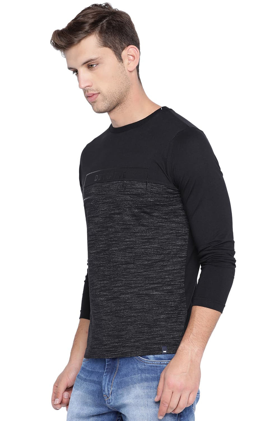 BASICS MUSCLE FIT JET BLACK CREW NECK T SHIRT