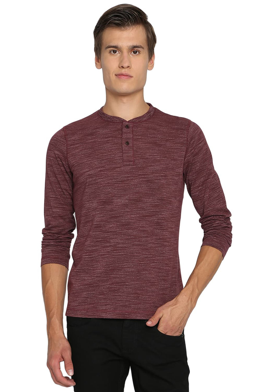BASICS MUSCLE FIT CHOCOLATE TRUFFLE HENLEY T SHIRT